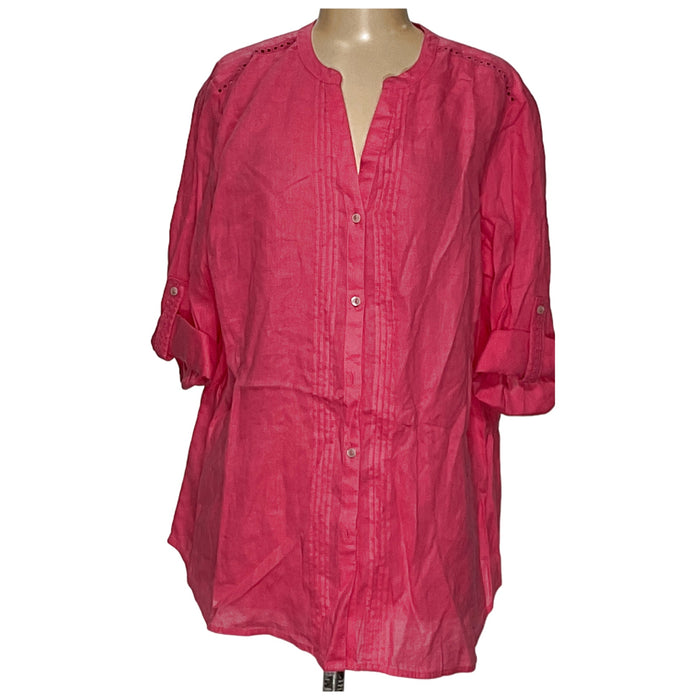 Charter Club Women's Pink Linen Button-Up Top XL