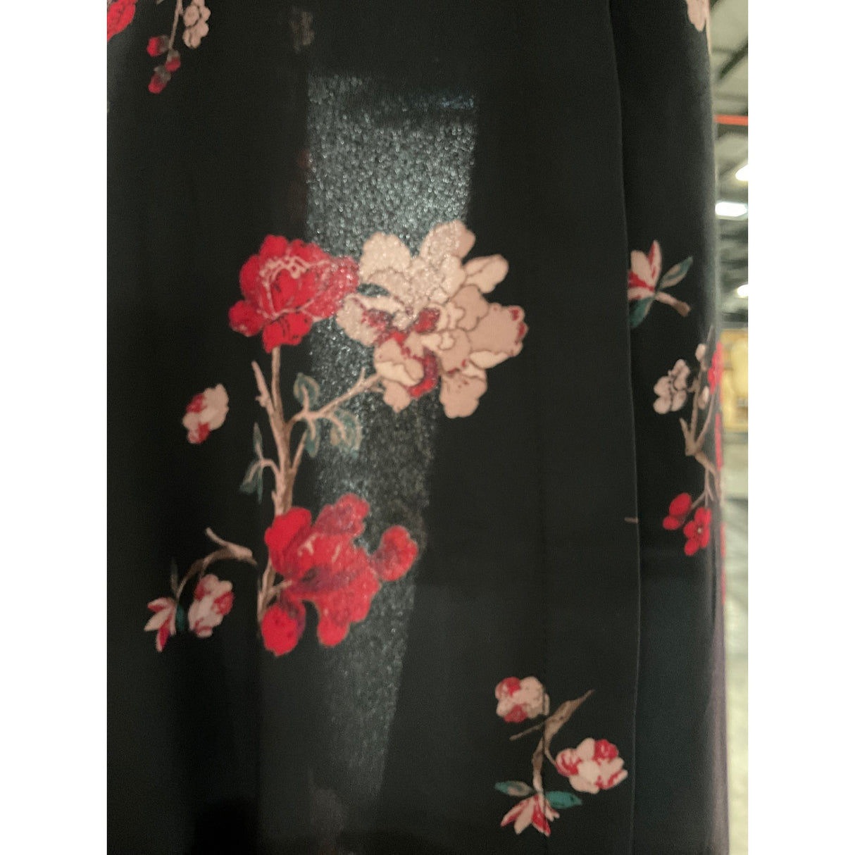 LRL Black Floral Chiffon Top, M