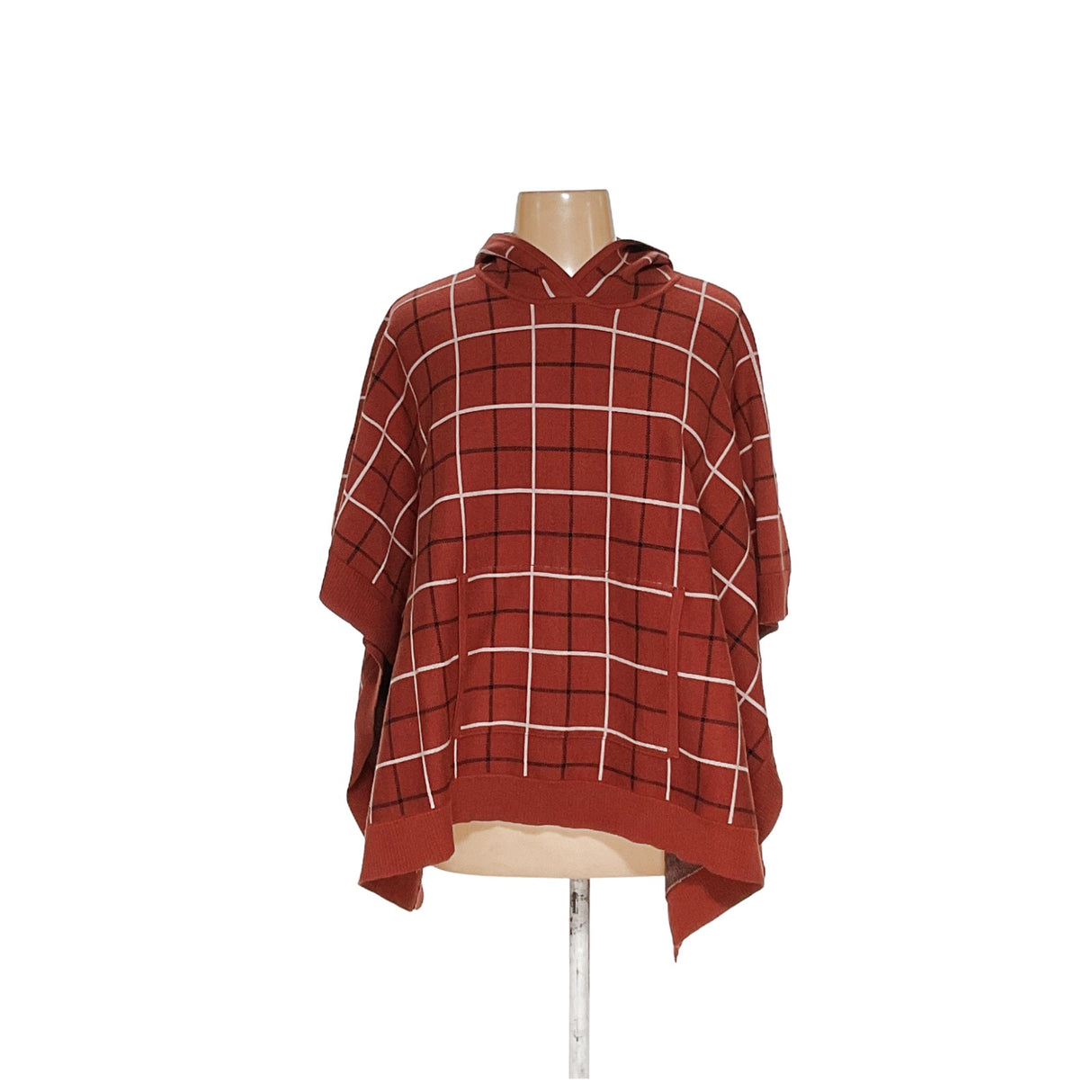 Tahari Brown Windowpane Tweed Cape Sweater