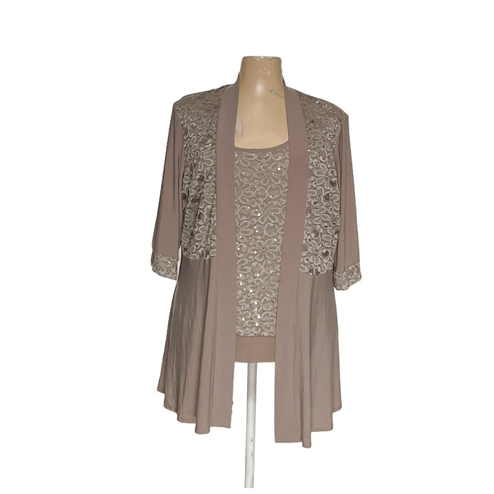 R&M Richards Beige Plus Size Cardigan