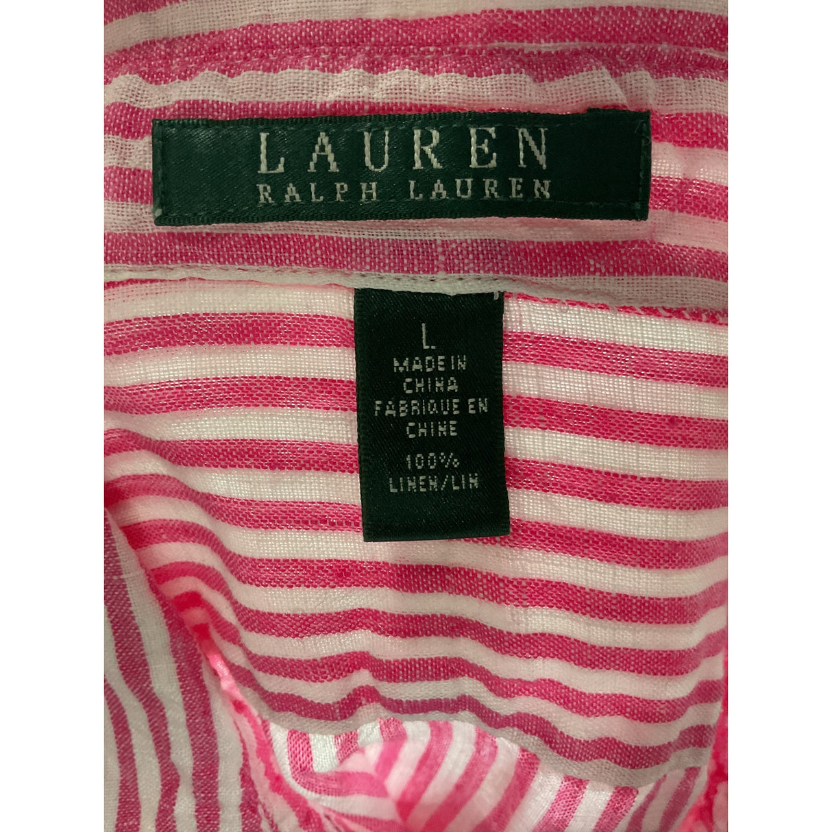 LRL Pink Linen Striped Blouse - Women's Size L