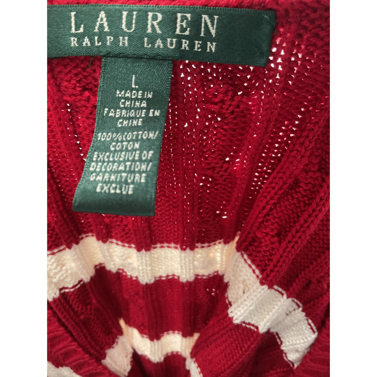 RALPH LAUREN Red Crochet Pullover Sweater L