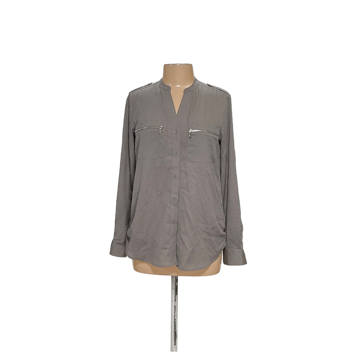 Calvin Klein Women's Gray Polyester Button-Up Top (Size S)