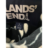 Lands' End Women's Black Floral Henley Fleece Sweater