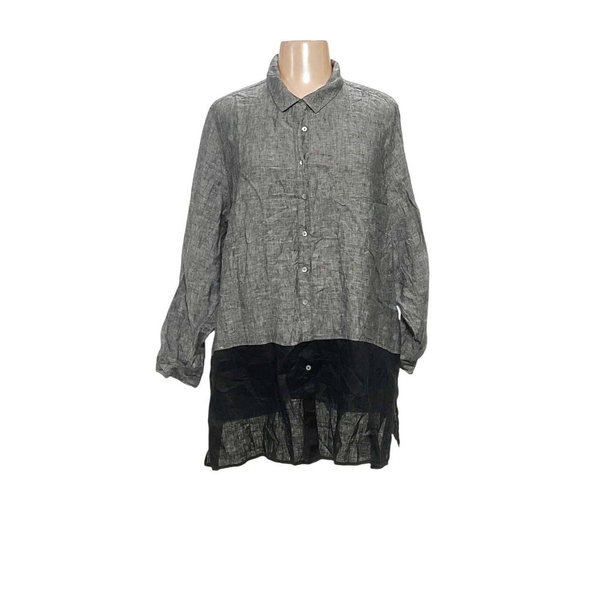 Tahari Gray Linen Button-Up Top 3X