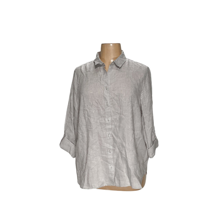 Chico's Gray 100% Cotton Button-Up XL Women's Top