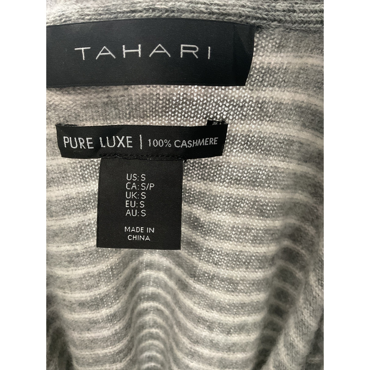 Tahari Gray Striped Cashmere Cardigan