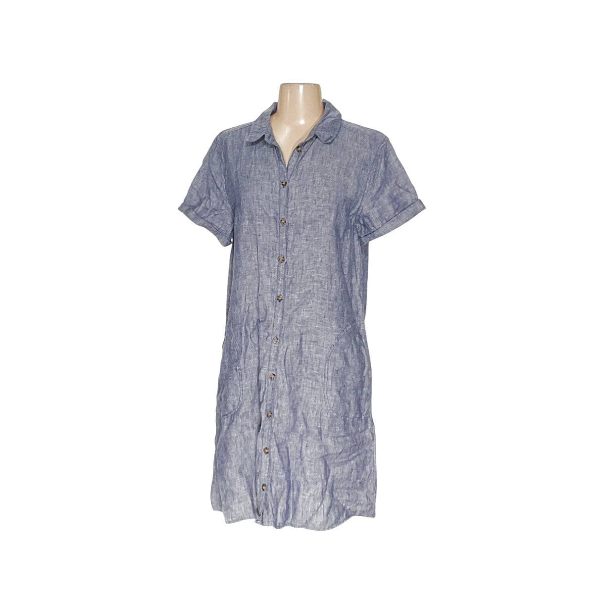 Tahari Blue Linen Shirt Dress, M