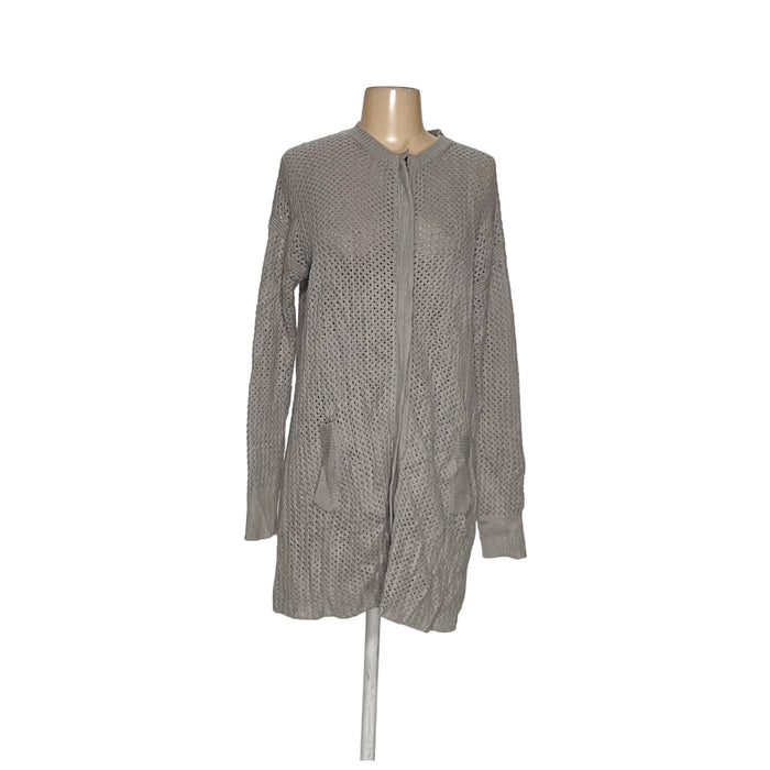 Ann Taylor Gray Full Zip Cotton Sweater