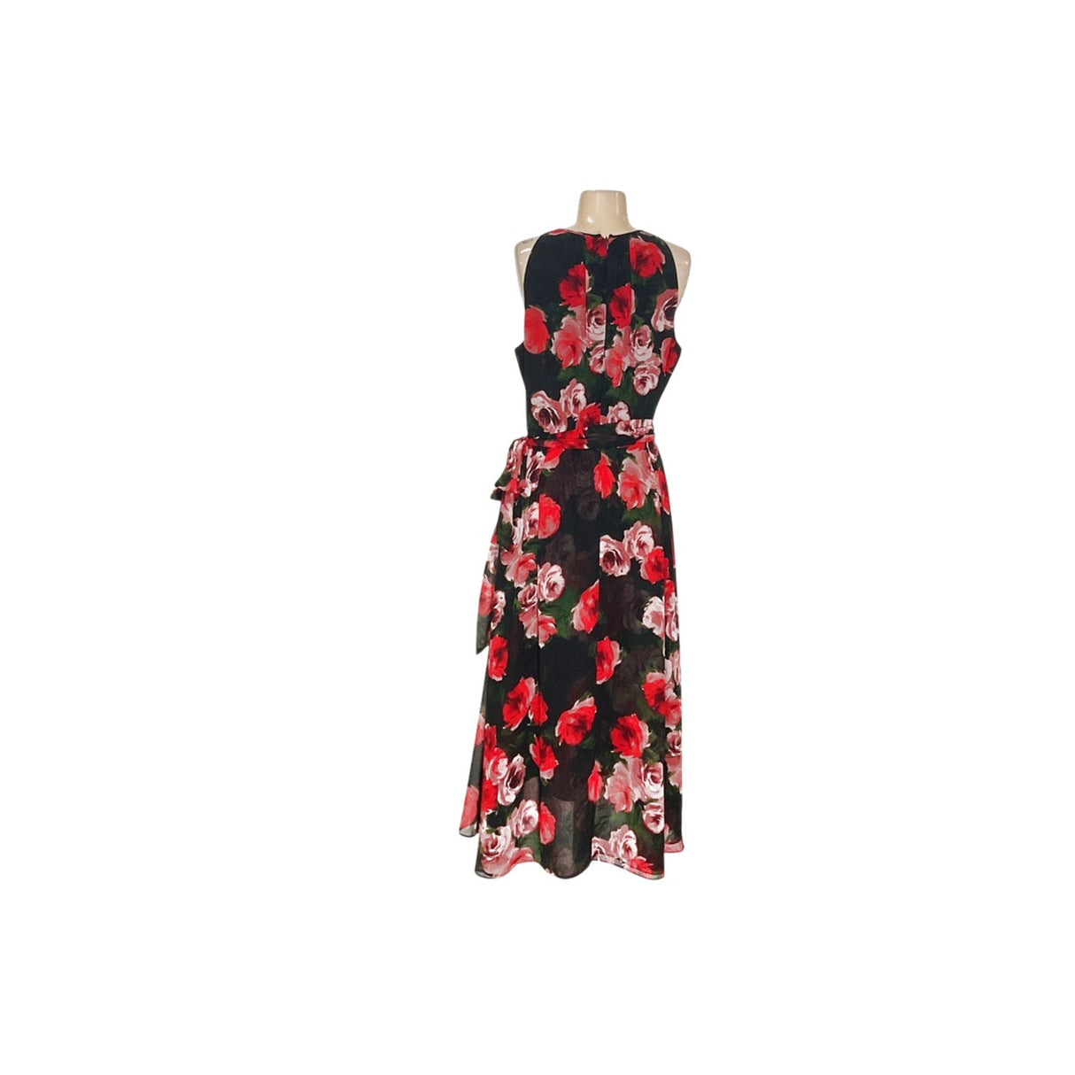 Tahari Black Floral Chiffon Wrap Dress