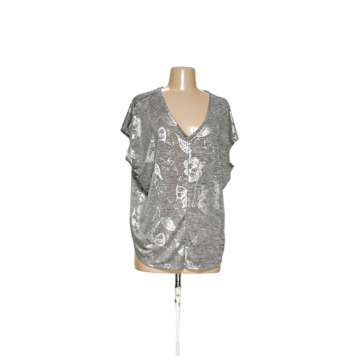 WHBM Floral Print Gray Blouse, Size M