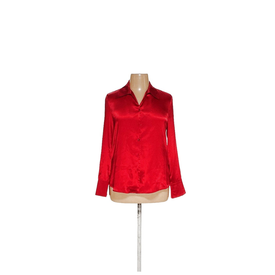 Kasper Red Satin Button-Up Top, Women's Size 16