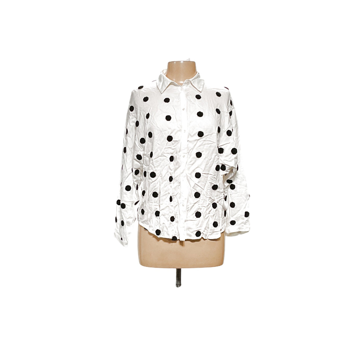 ZARA White Polka Dot Button-up Shirt, Size M