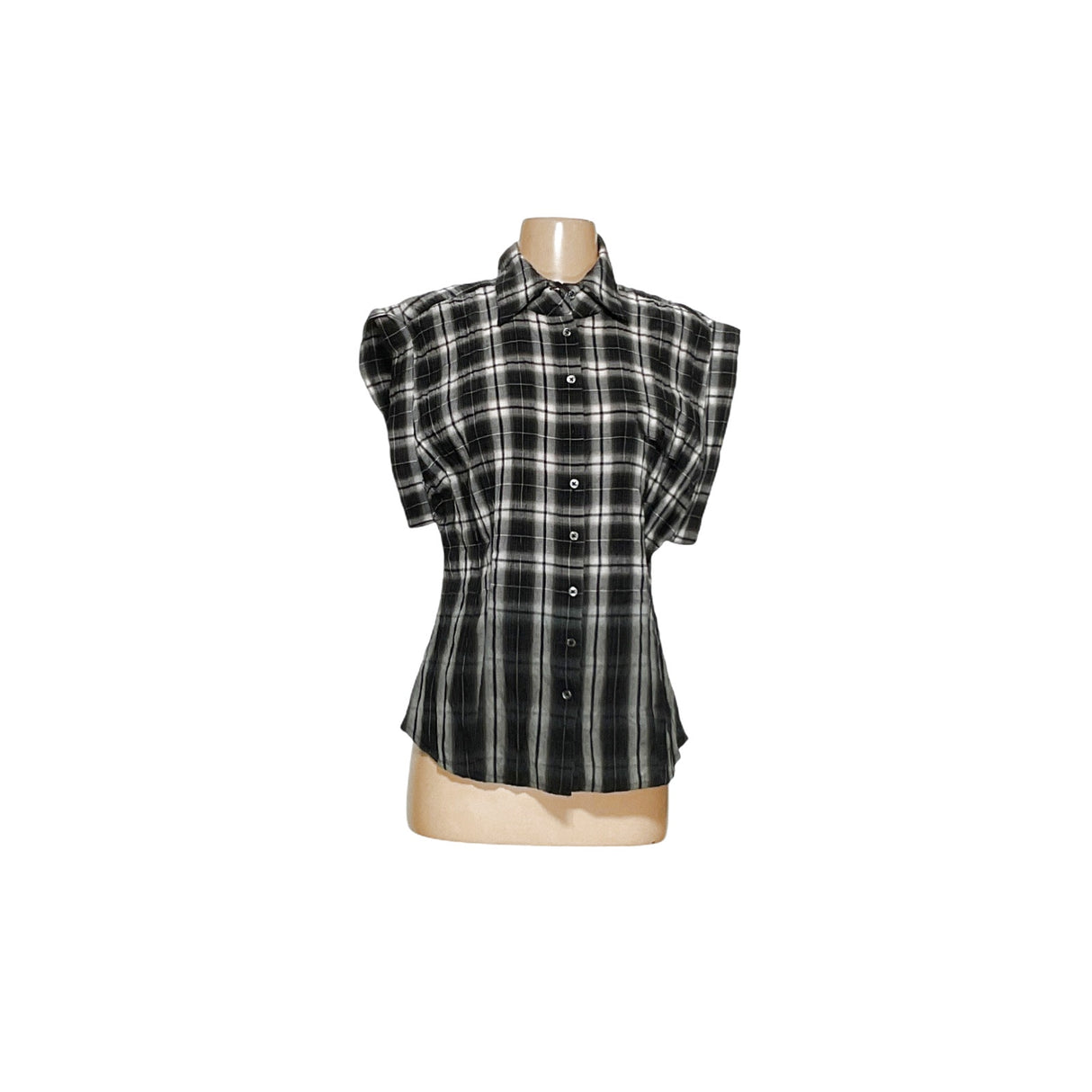 BEBE Black Plaid Button-Up Top