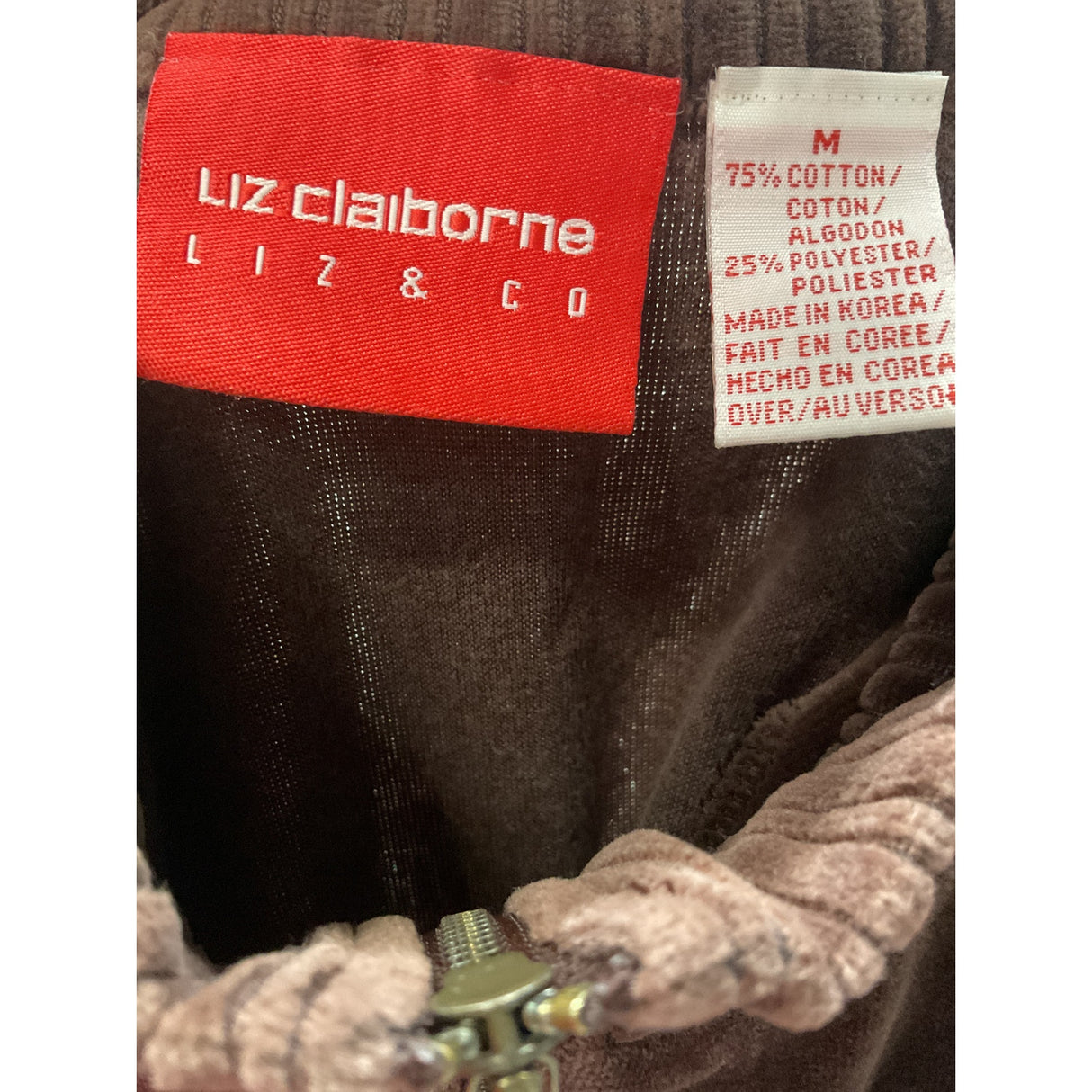 Liz Claiborne Velvet Henley Sweater - Brown (M)