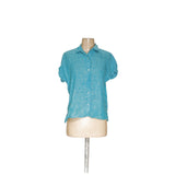 Tahari Linen Button-Up Top - Blue XS