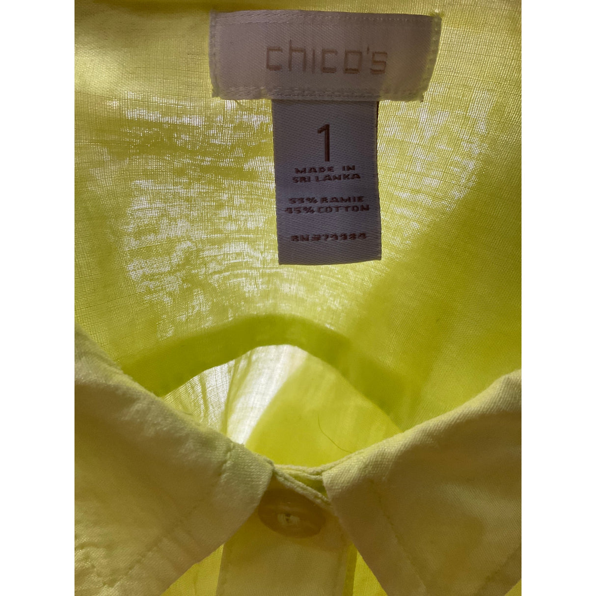 Chico's Yellow Ramie Canvas Button-Up Top