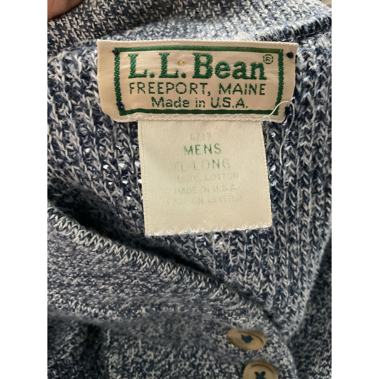 L.L. Bean Blue Cotton Henley Sweater Men's XL