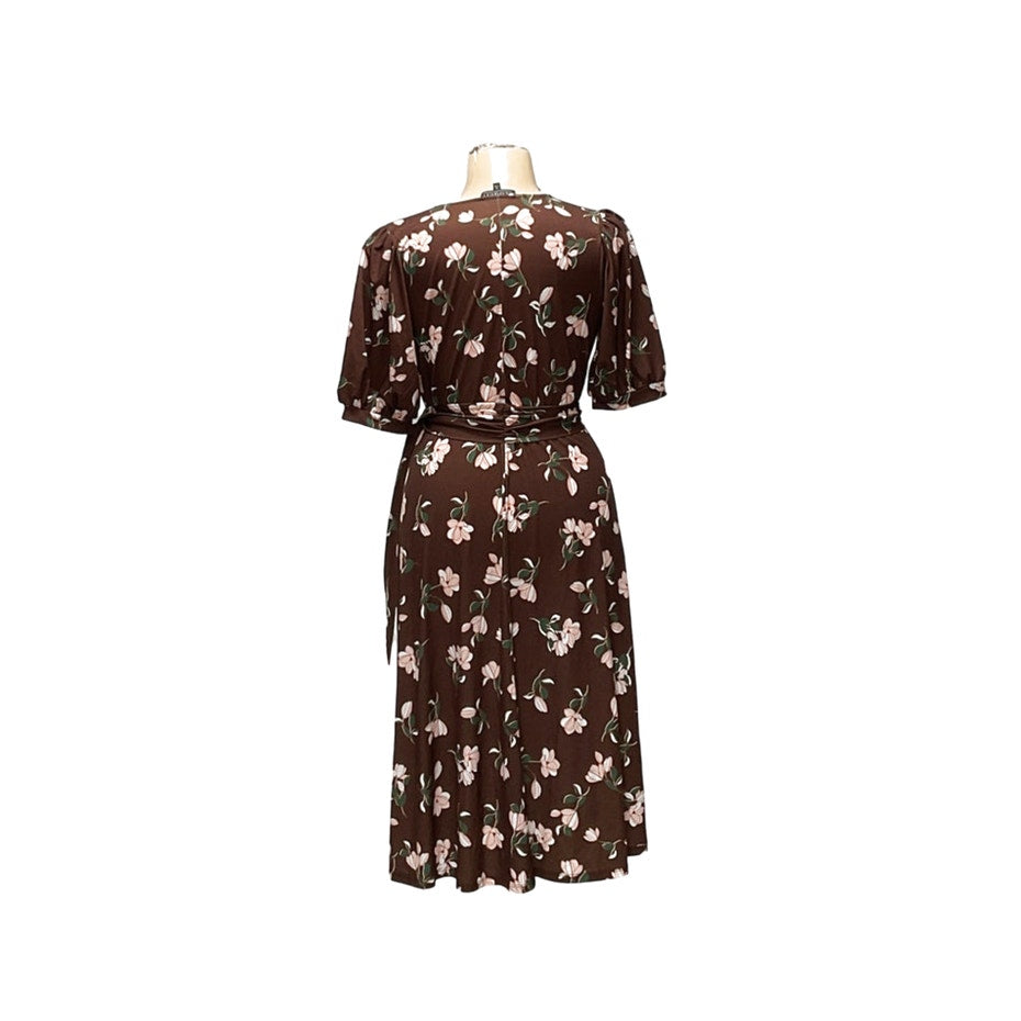 ELOQUII Wrap Dress - Brown, Size 14