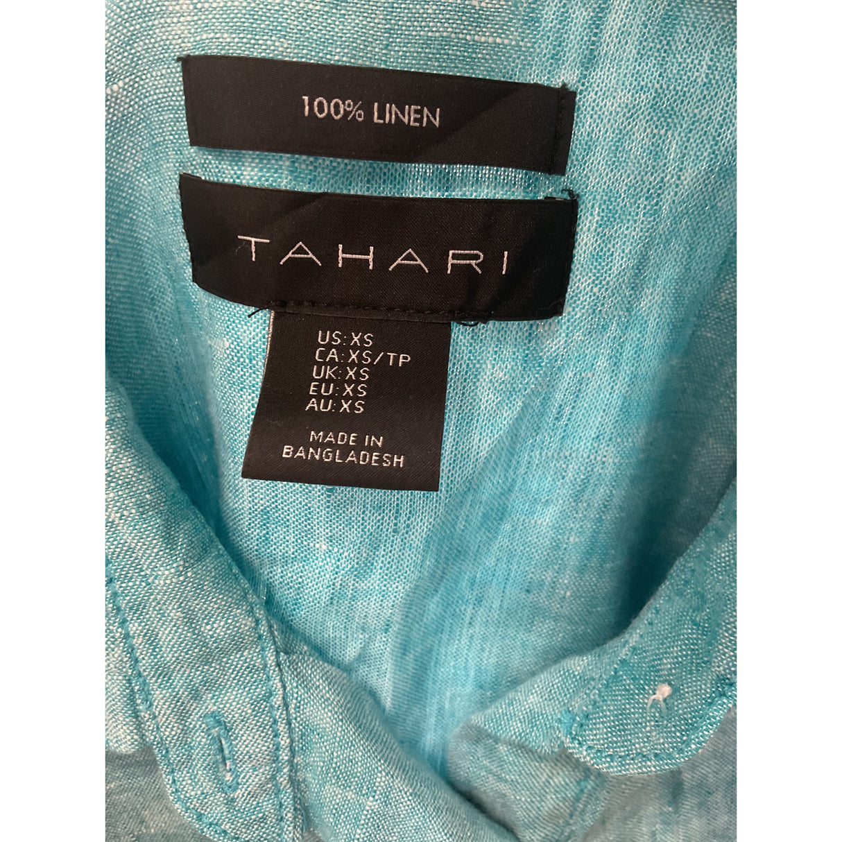 Tahari Linen Button-Up Top - Blue XS