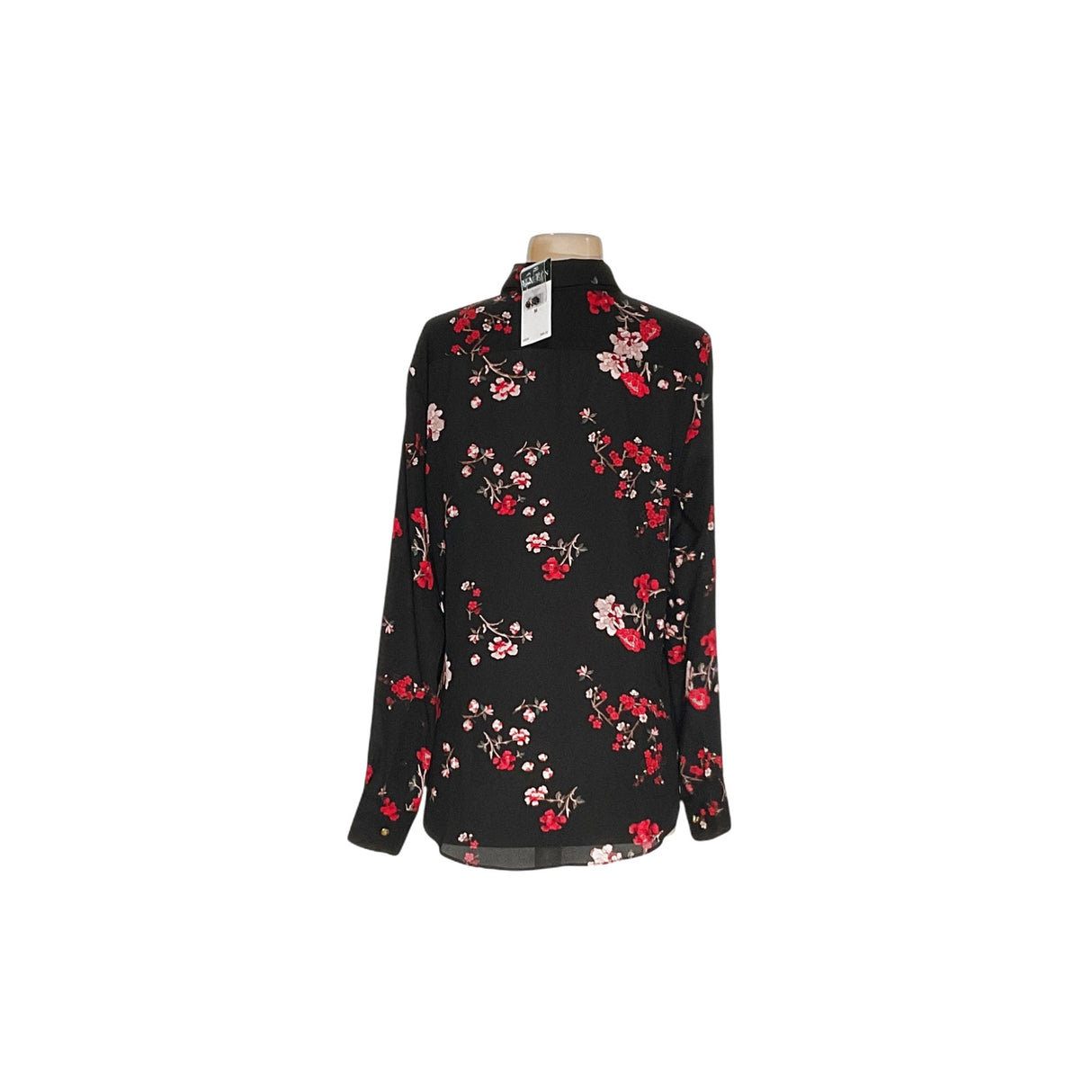 LRL Black Floral Chiffon Top, M