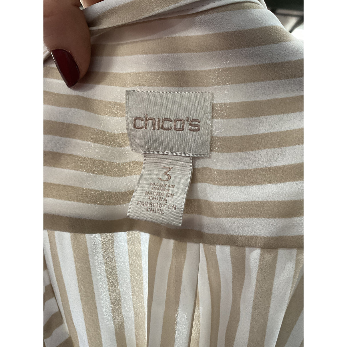 Chico's Beige Polyester Blouse, Size 3