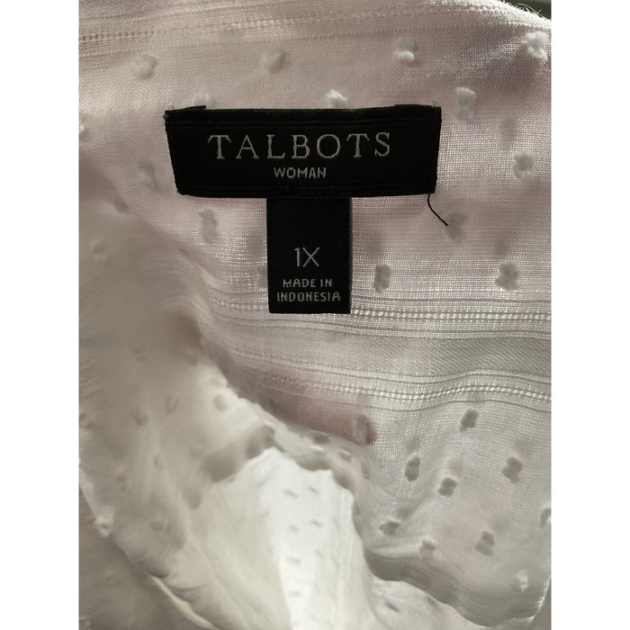 Talbots White Cotton Button-Up Top, Plus Size 1X