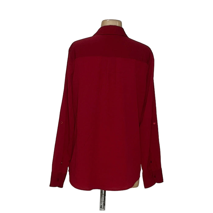 Talbots Red Polyester Button-Up Top - Women's M