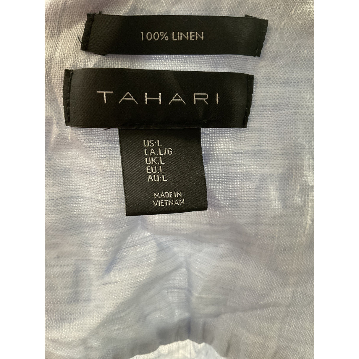 Tahari Blue Linen Button-Up Top L