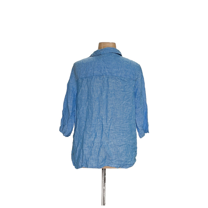 Tahari Blue Linen Blouse for Plus Size Women