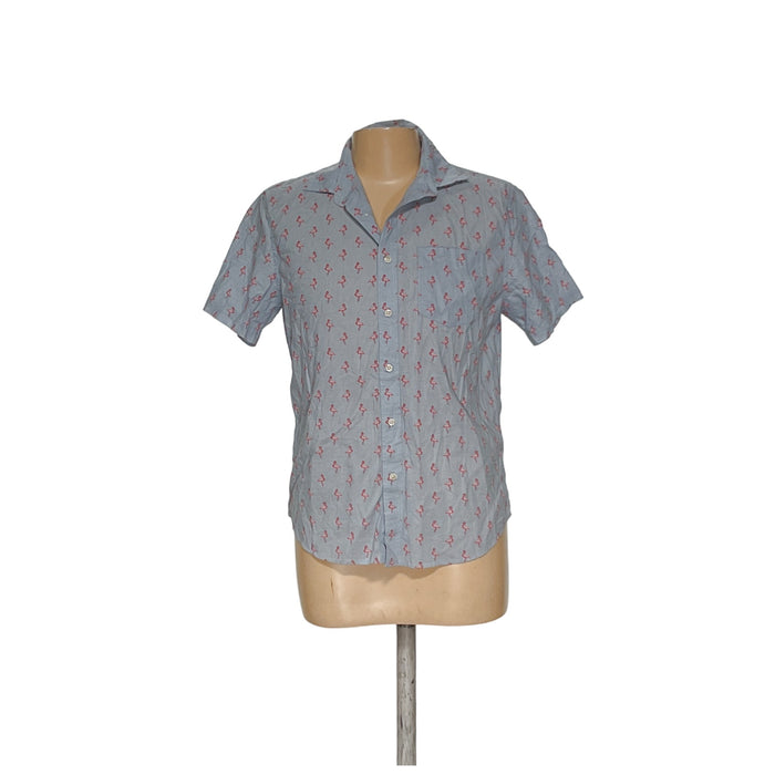 Blue Short Sleeve Button-Up Shirt M