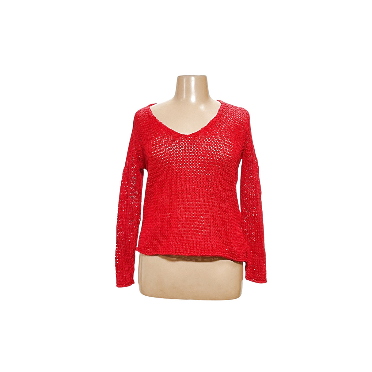 Chico's Women's Red Linen Crochet Sweater - Size 2