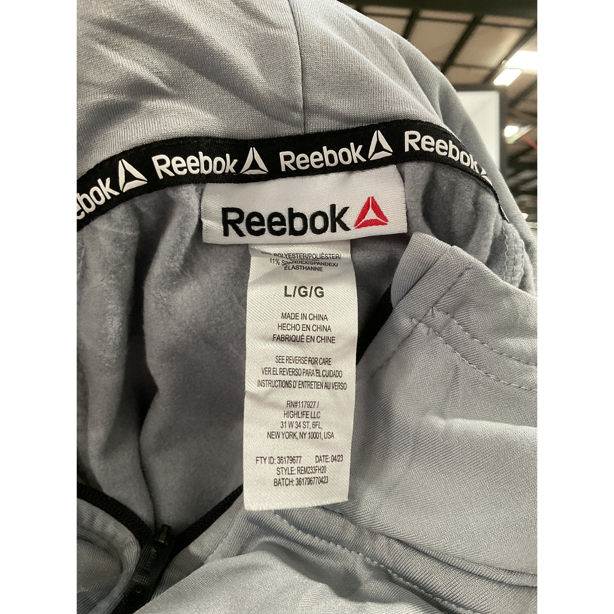 Reebok Men's Gray Henley Hoodie, Size L - Cotton