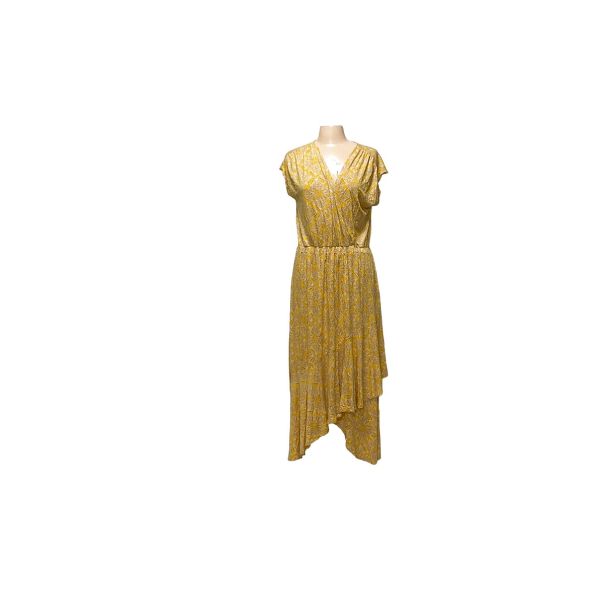 Maeve Yellow Wrap Midi Dress L