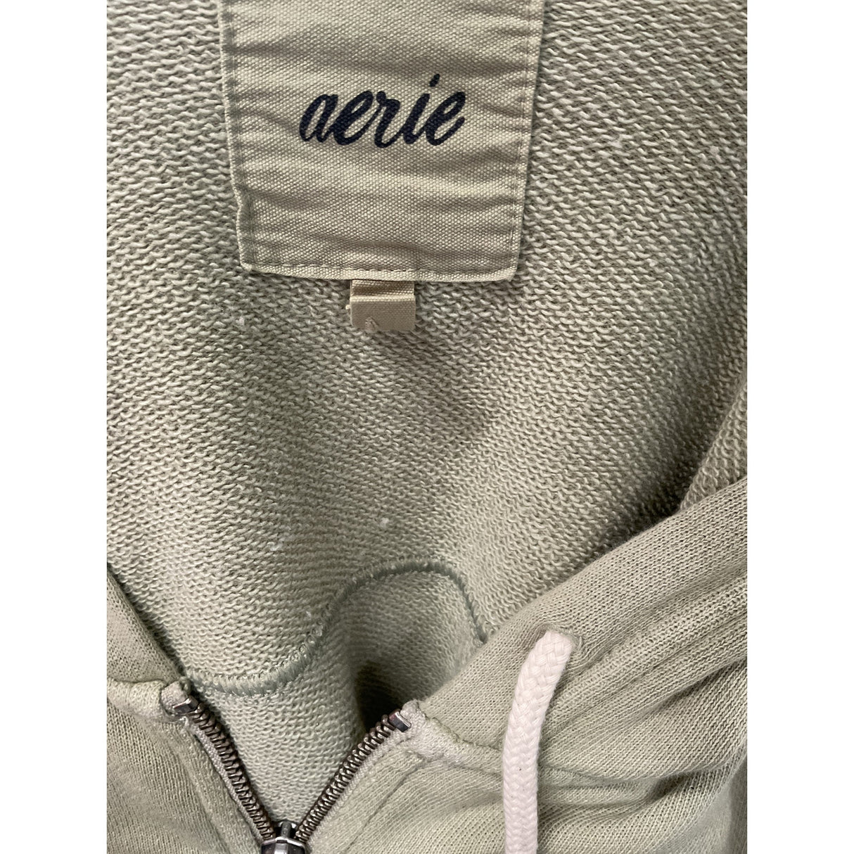 Aerie Green Cotton Full Zip Sweater, Size M