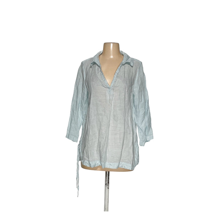 Isaac Mizrahi Blue Linen Blouse, Size M