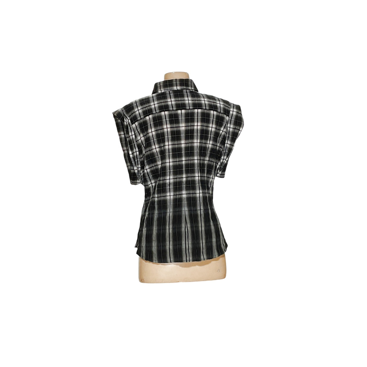 BEBE Black Plaid Button-Up Top