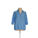 Tahari Blue Linen Blouse for Plus Size Women