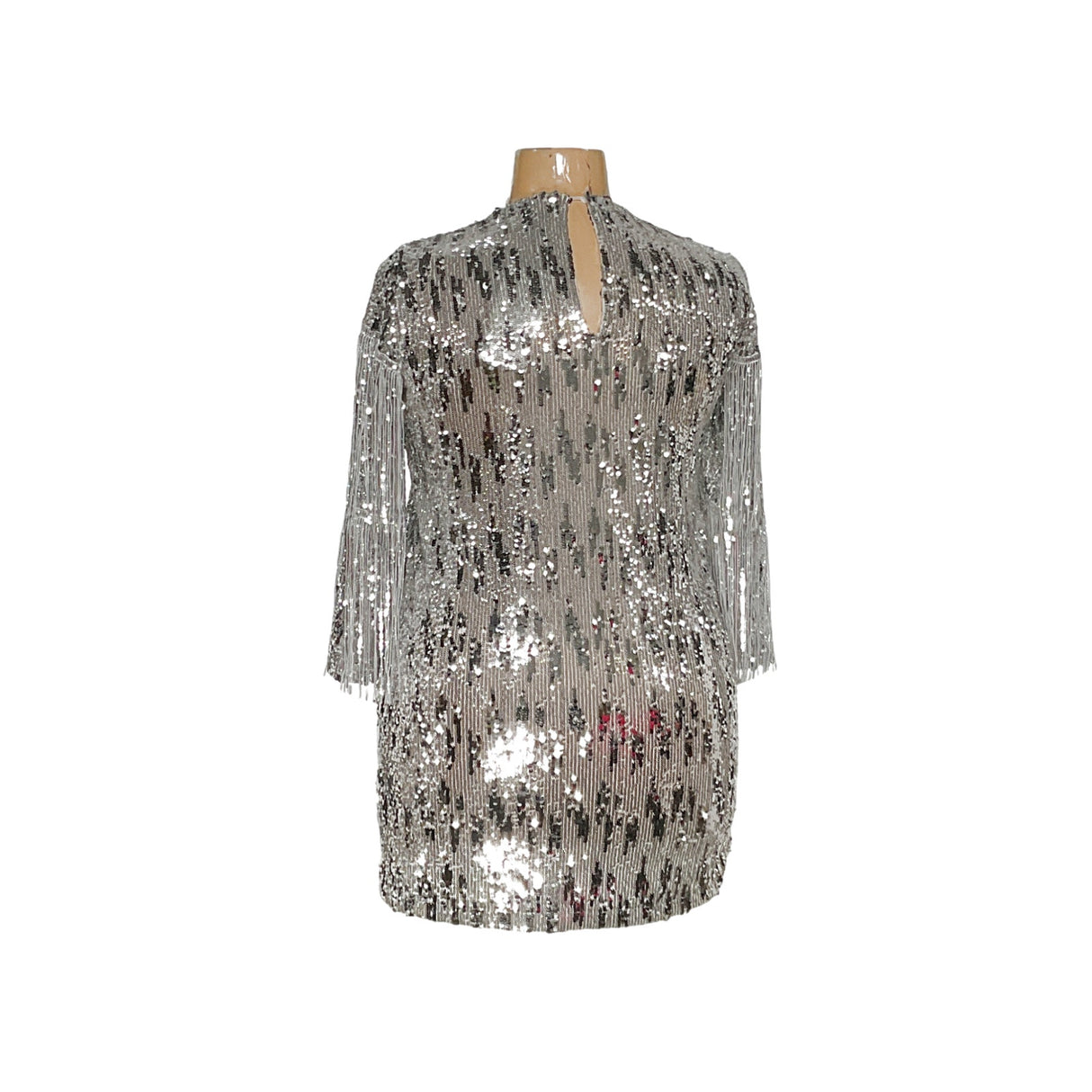 ZARA Silver Sequin Mesh Blouse - Women's S