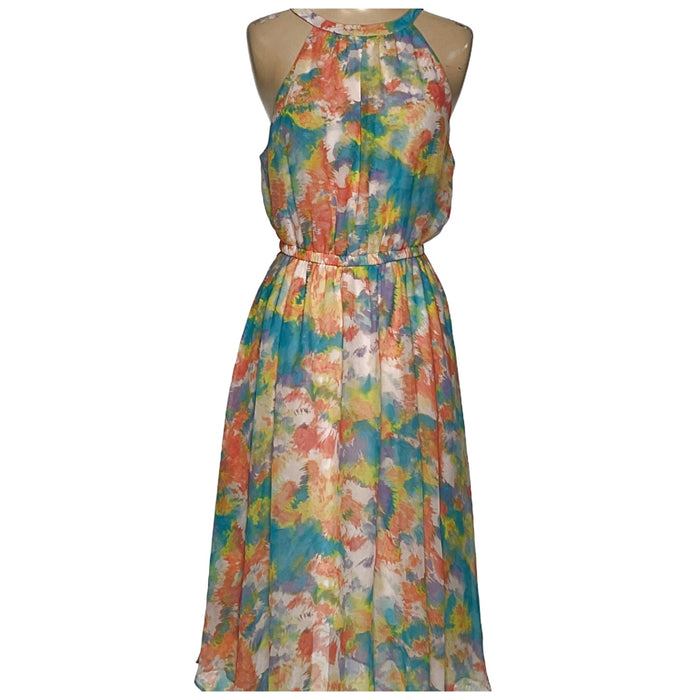 BCBG Multicolor Blouson Midi Dress, XS