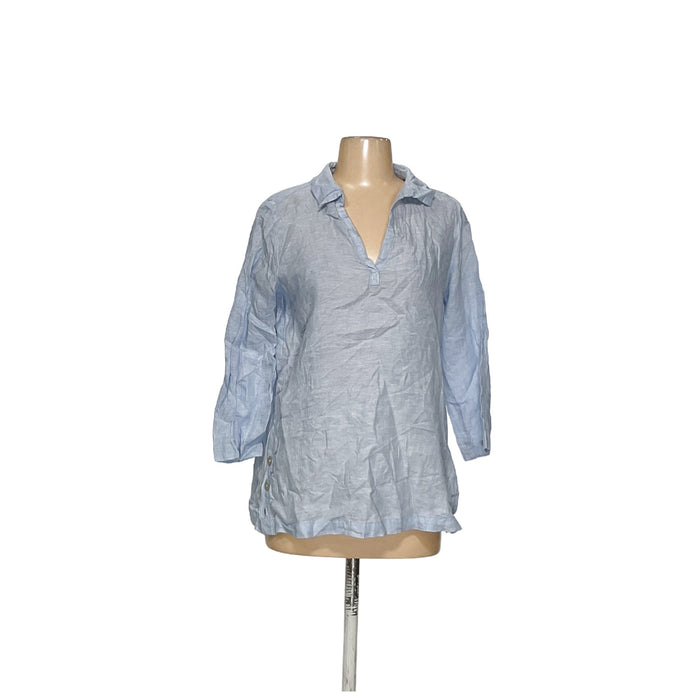 Tahari Linen Blouse in Blue - Women's Size S