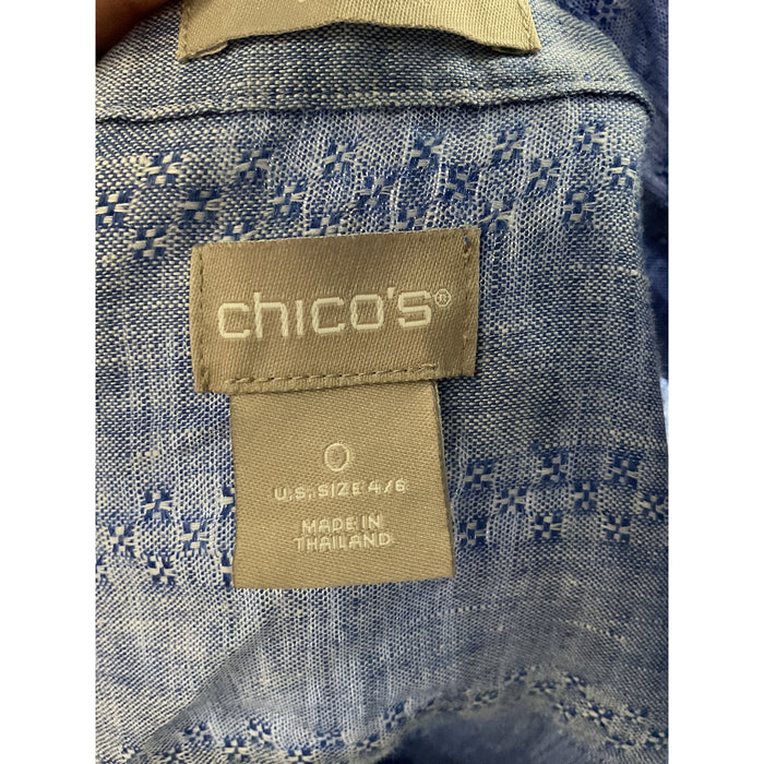 Chico's Blue Button-Up Top, 100% Cotton, Women's Size 4/6