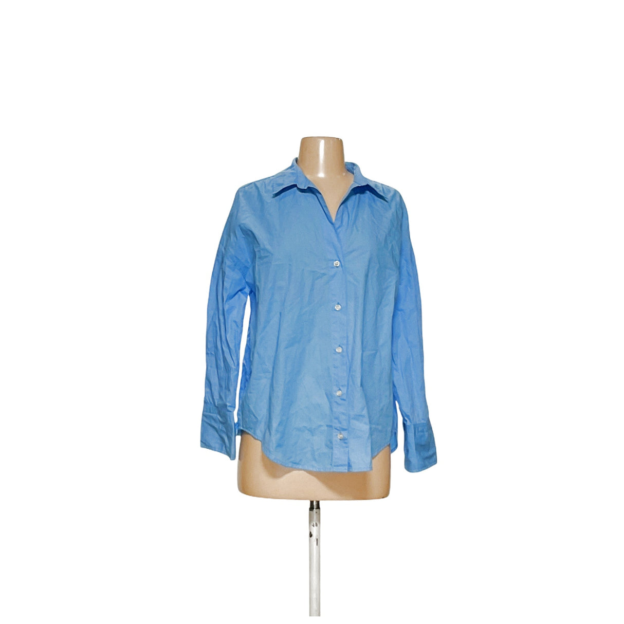 ZARA Blue 100% Cotton Button-Up Top XS