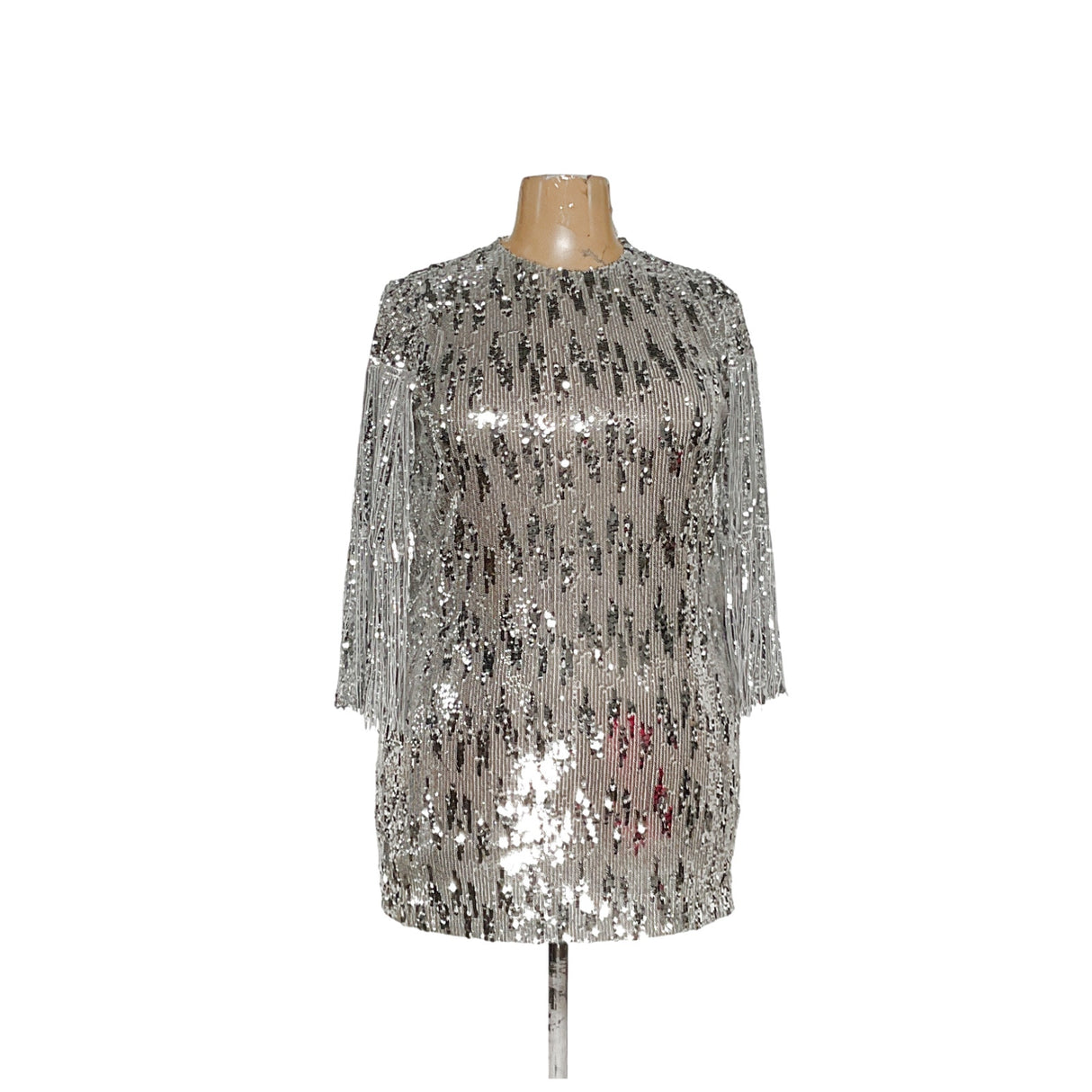 ZARA Silver Sequin Mesh Blouse - Women's S