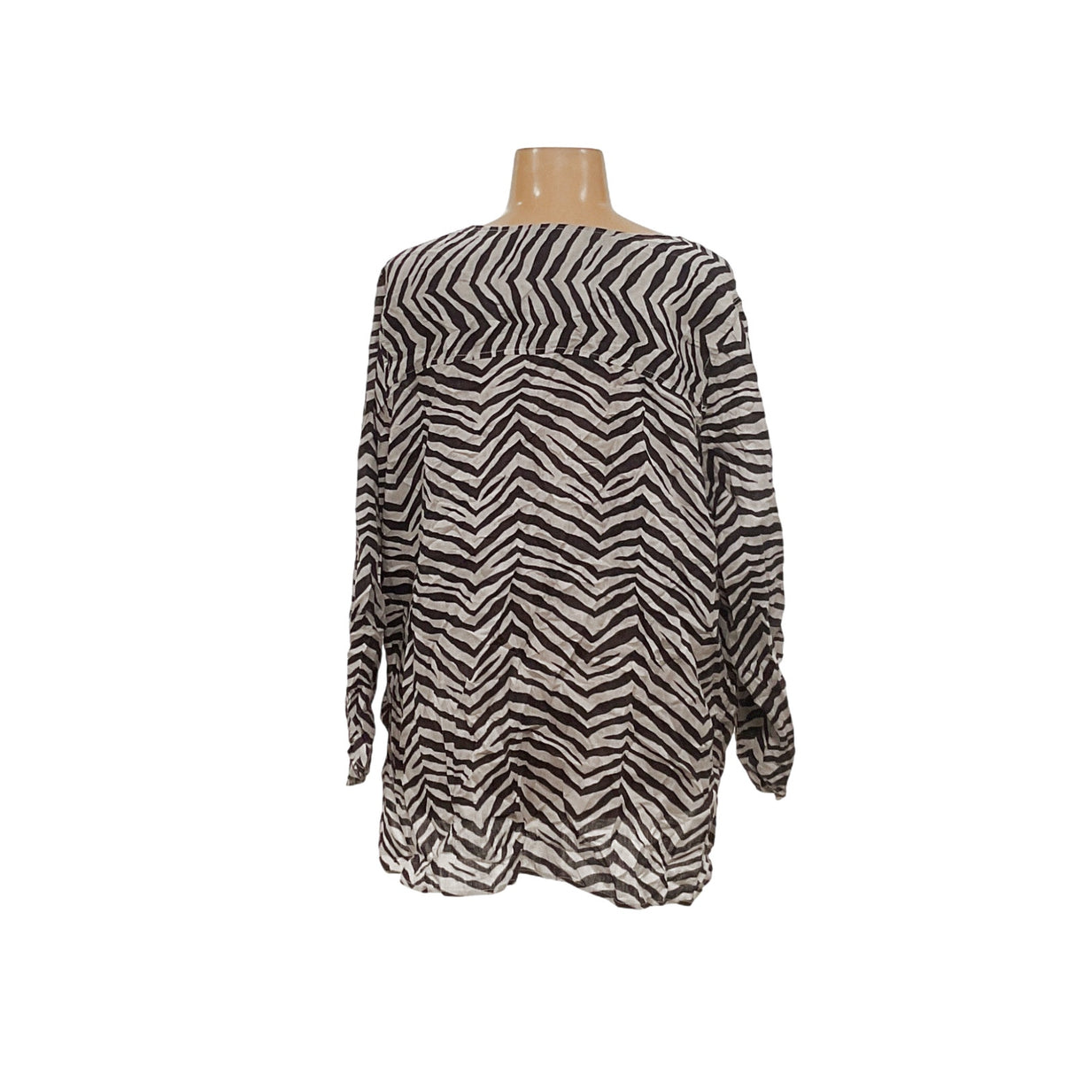 Tahari 3X Linen Zebra Print Button-Up Top - Brown