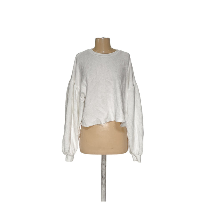 Free People White Cotton Pullover Sweater (Size L)