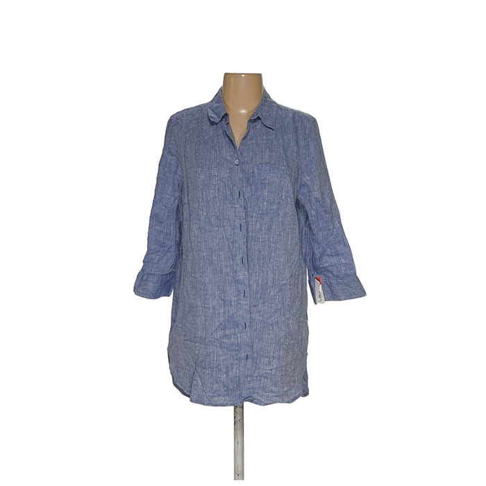 Chico's Blue Button-Up Top, 100% Cotton, Women's Size 4/6