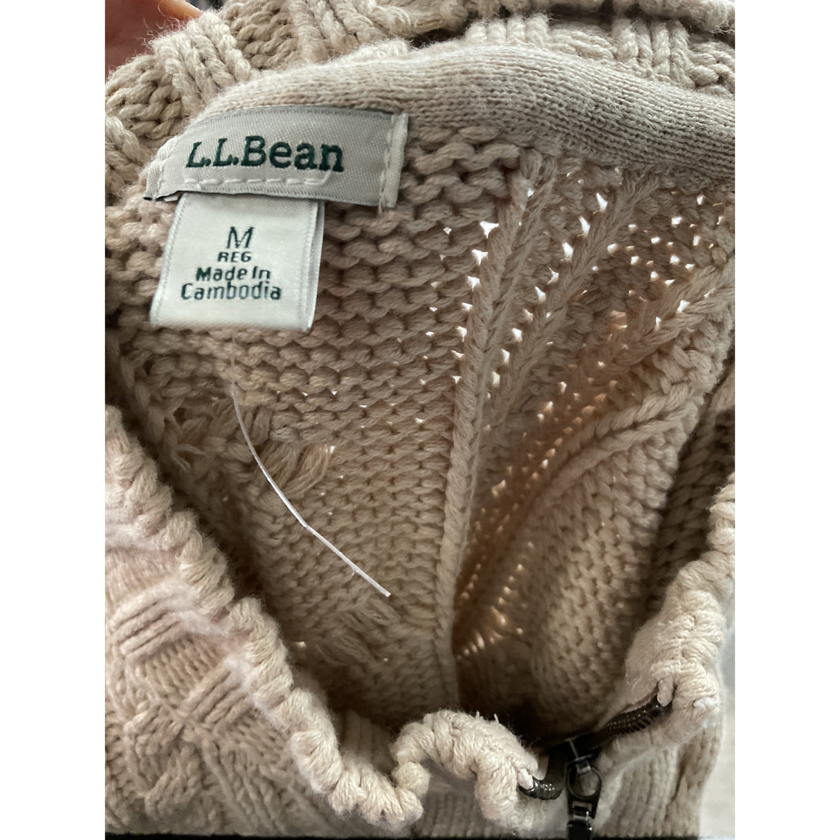 L.L. Bean Beige Full Zip Sweater, Size M