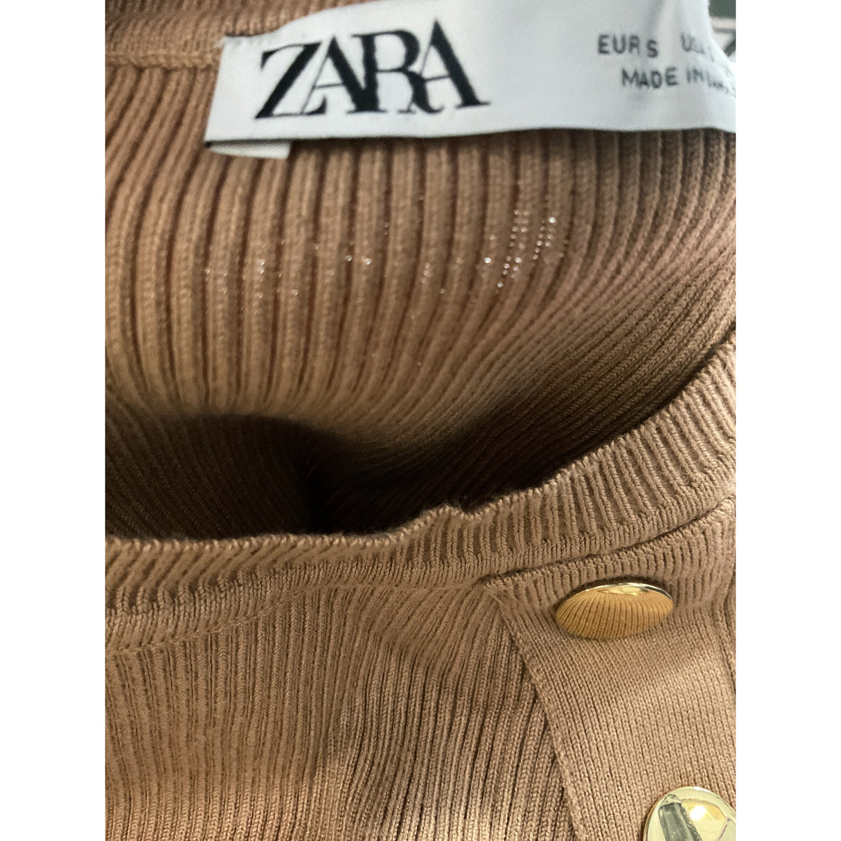 ZARA Women's Solid Brown Viscose Blouse