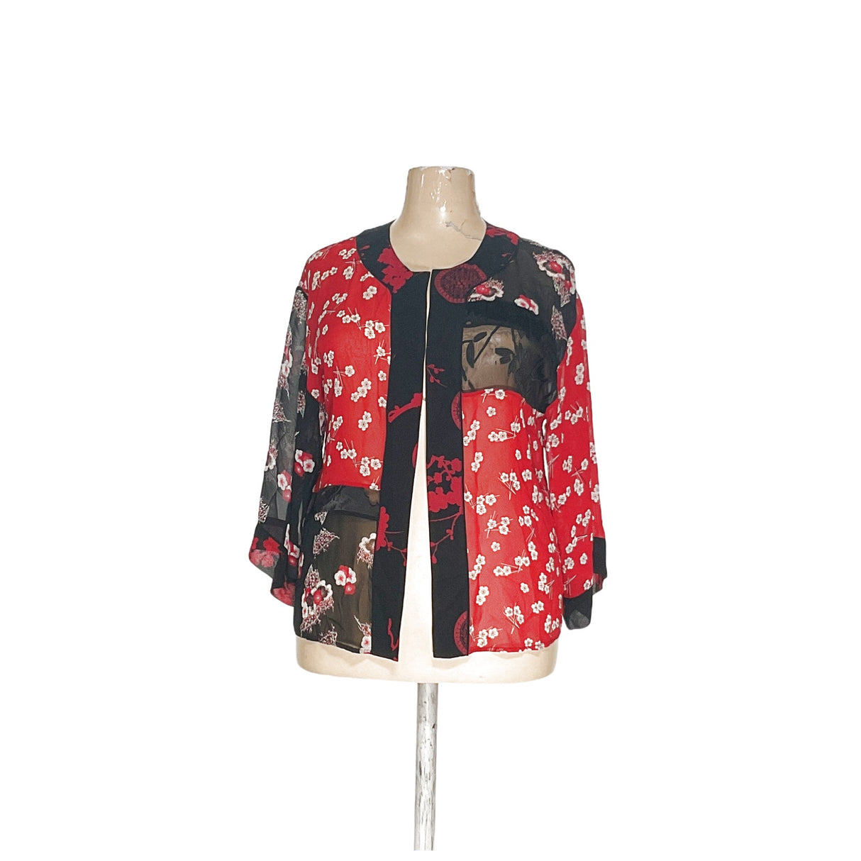 Chic Chico's Silk Chiffon Floral Cardigan